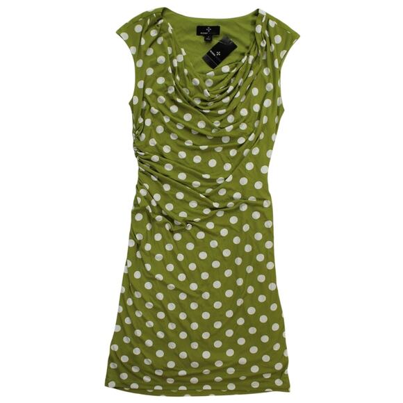 NWT Ronni Nicole Green Polka Dot Ruched Sheath Dress Size 8 - Picture 1 of 9